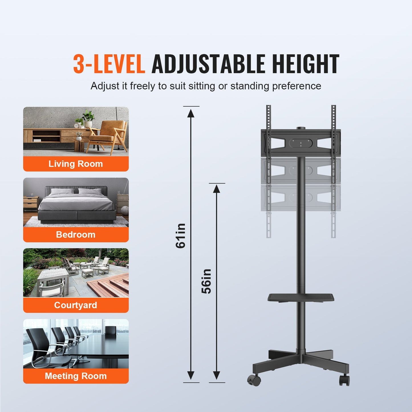 VEVOR Adjustable Mobile TV Stand – 23–60″ - TrueSpyTech