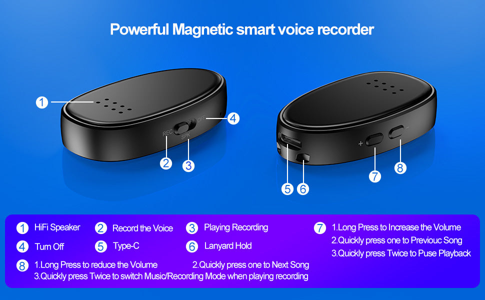 Mini Magnetic Voice Recorder with Speaker - TrueSpyTech