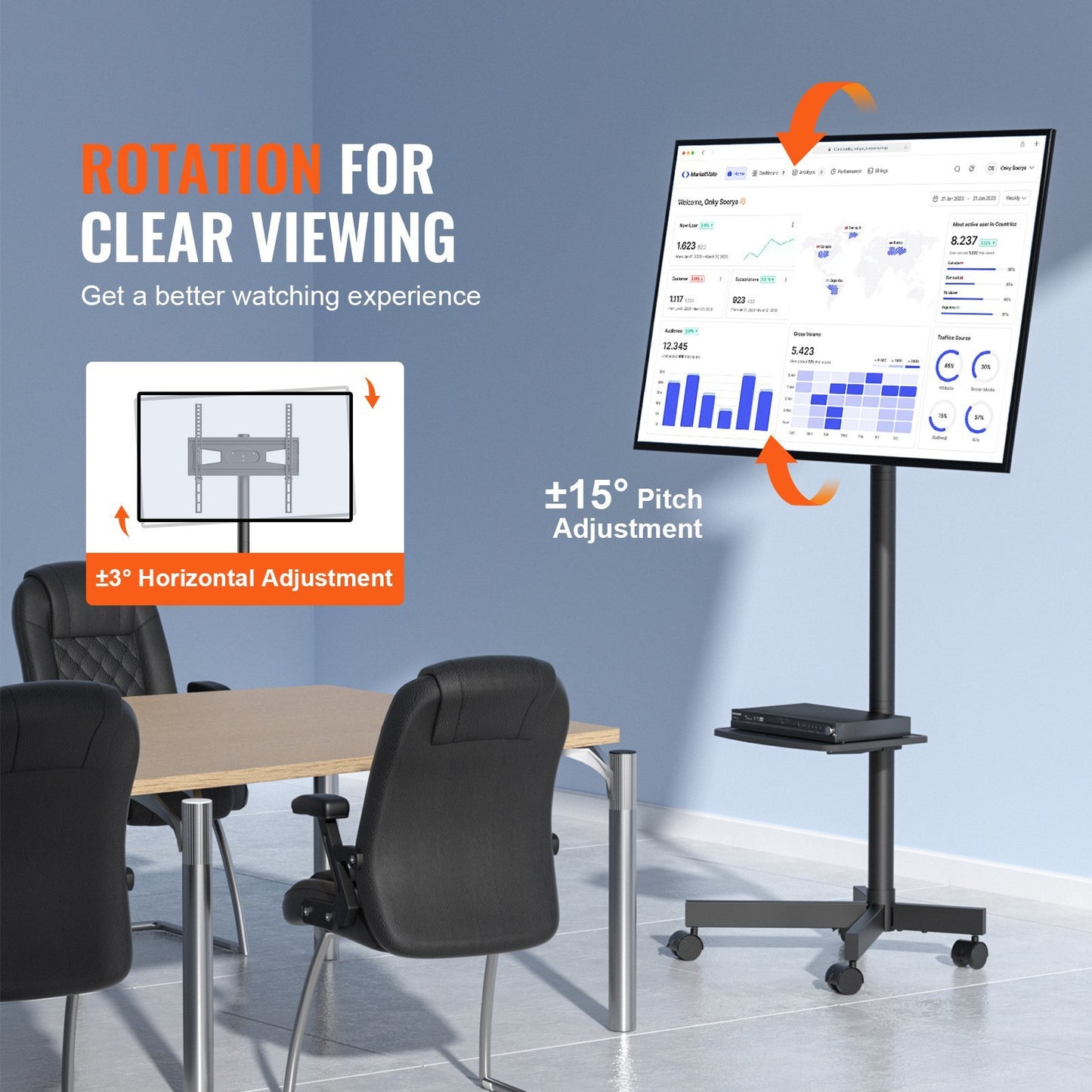 VEVOR Adjustable Mobile TV Stand – 23–60″ - TrueSpyTech
