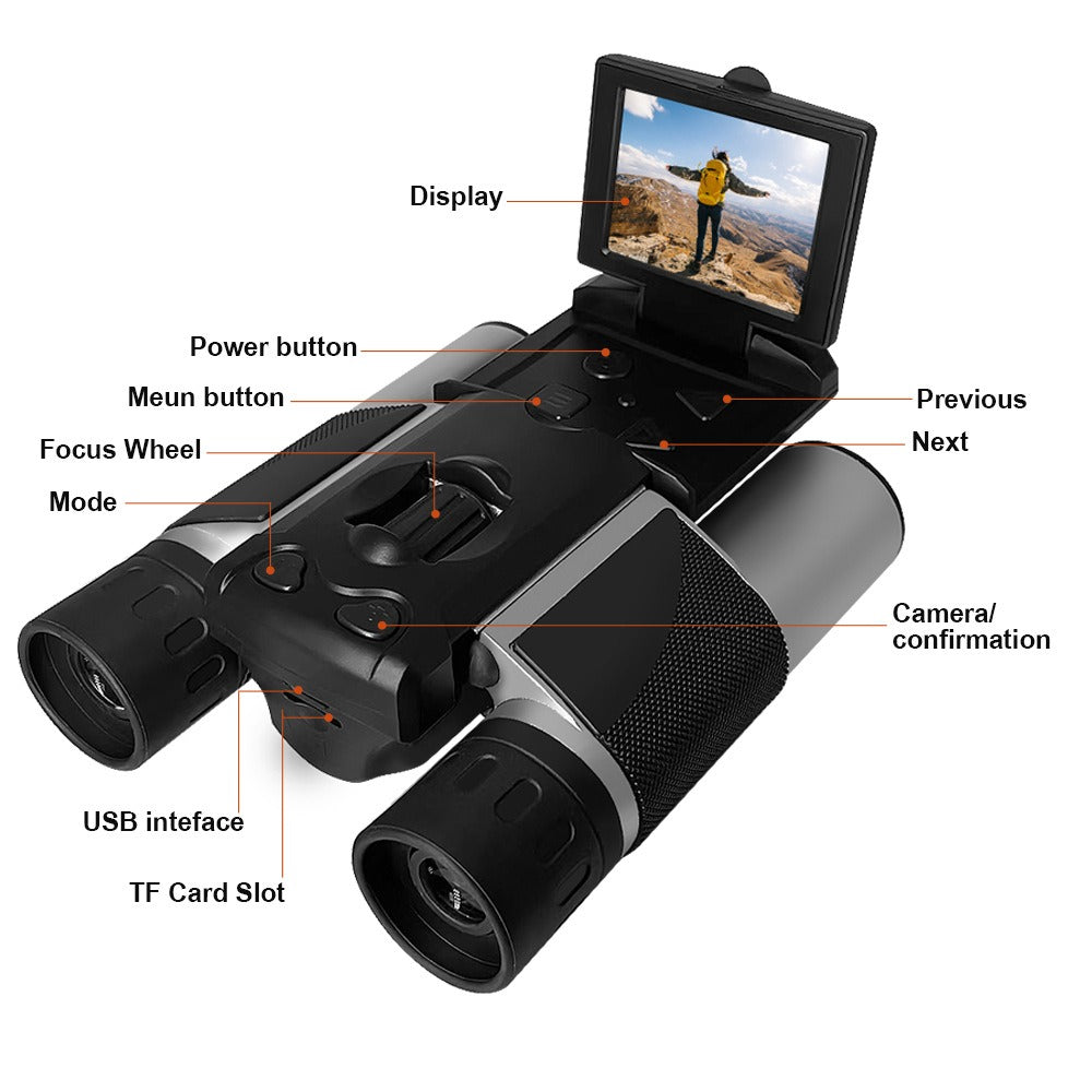 HD Binocular Camera – 2.5K Starlight Night Vision, Digital Zoom, Screen Display, Outdoor Telescope - TrueSpyTech