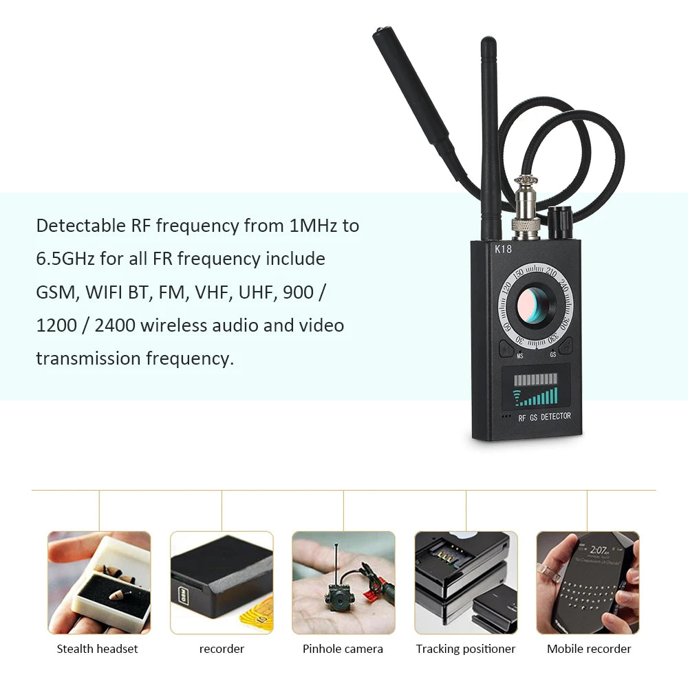 K18 Anti-Spy RF Detector – Hidden Camera, GPS, GSM, and Audio Bug Tracker - TrueSpyTech