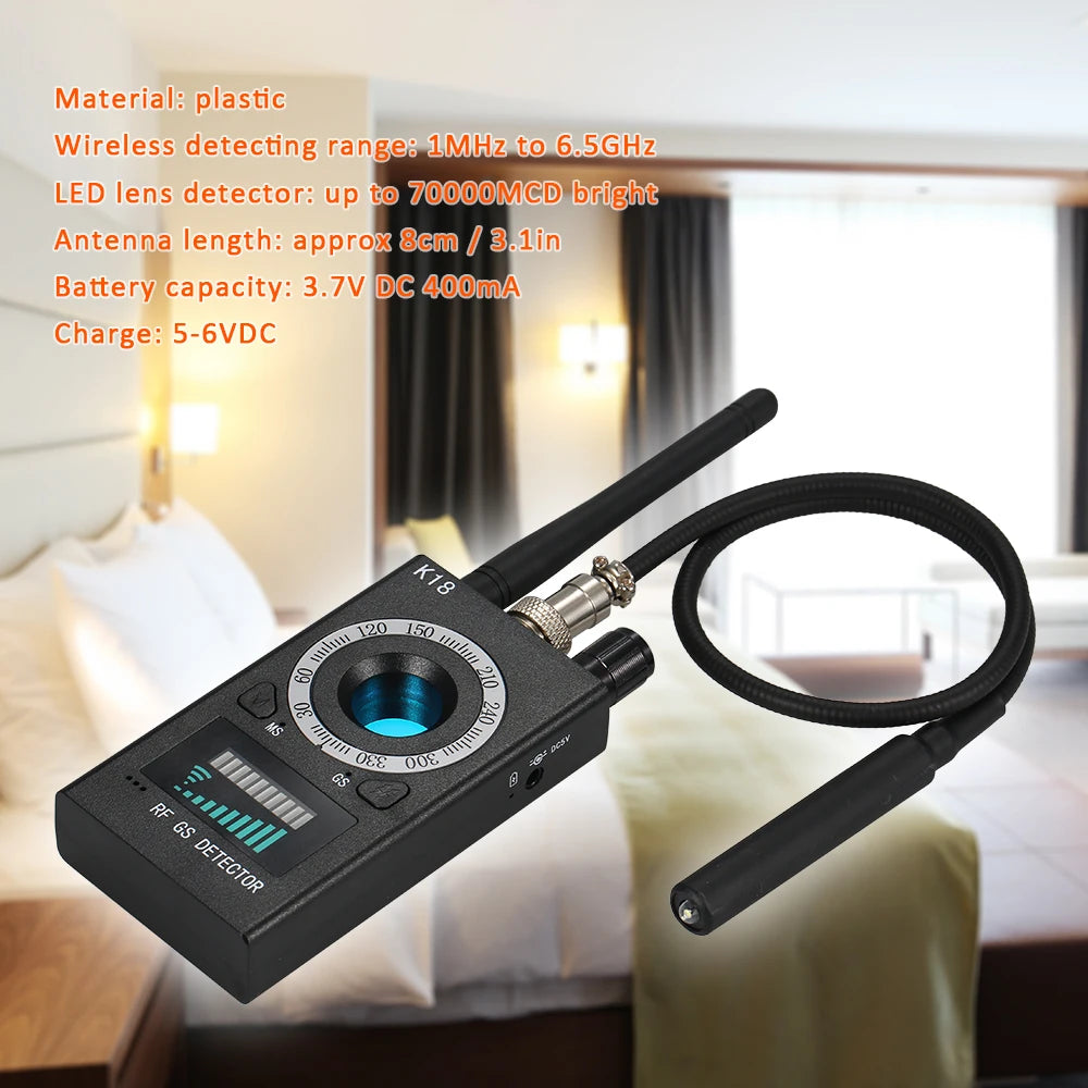 K18 Anti-Spy RF Detector – Hidden Camera, GPS, GSM, and Audio Bug Tracker - TrueSpyTech