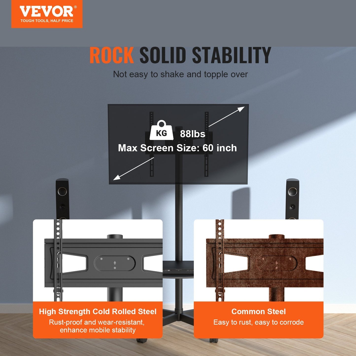 VEVOR Adjustable Mobile TV Stand – 23–60″ - TrueSpyTech