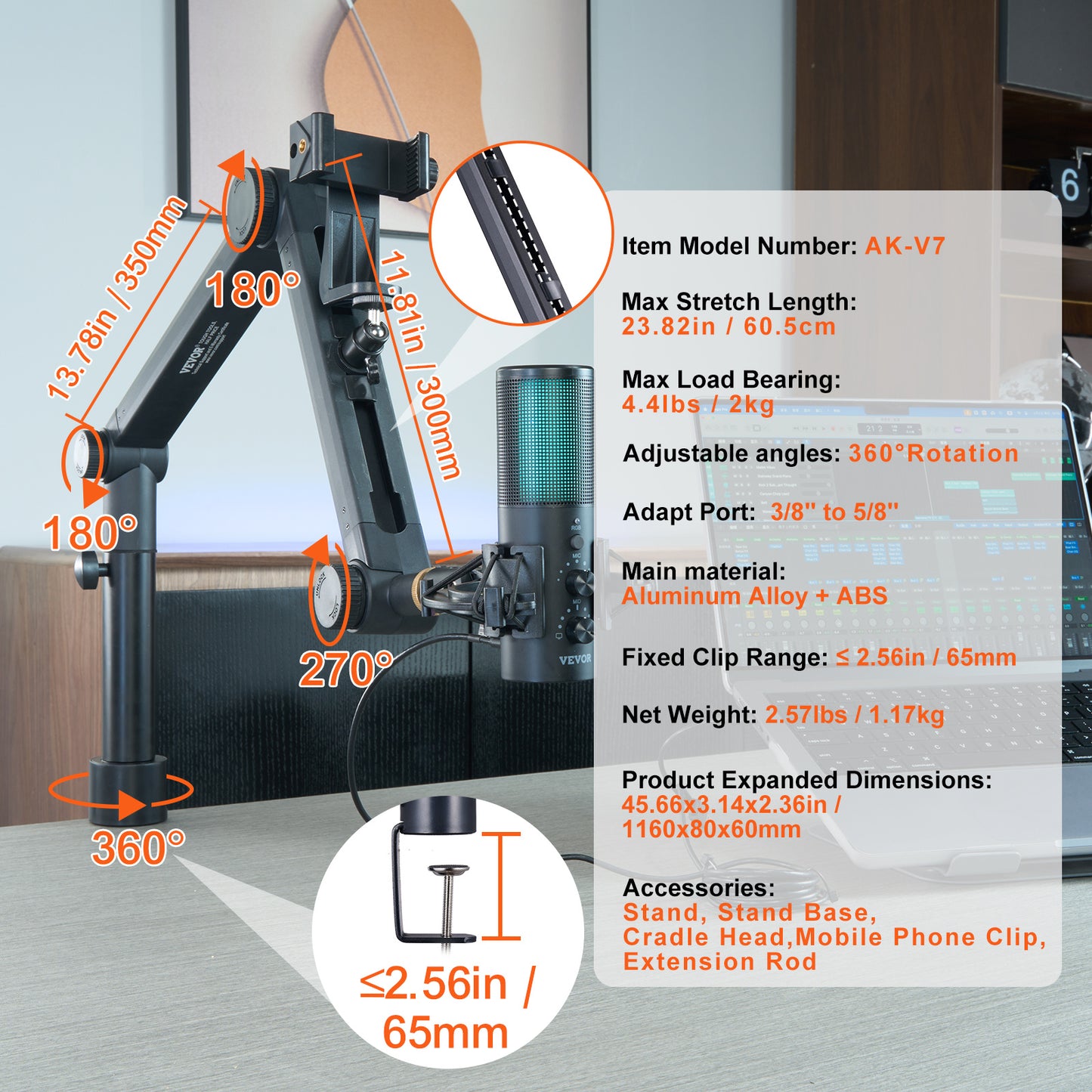 VEVOR Rotatable Desk‑Mount Microphone Boom Arm - TrueSpyTech