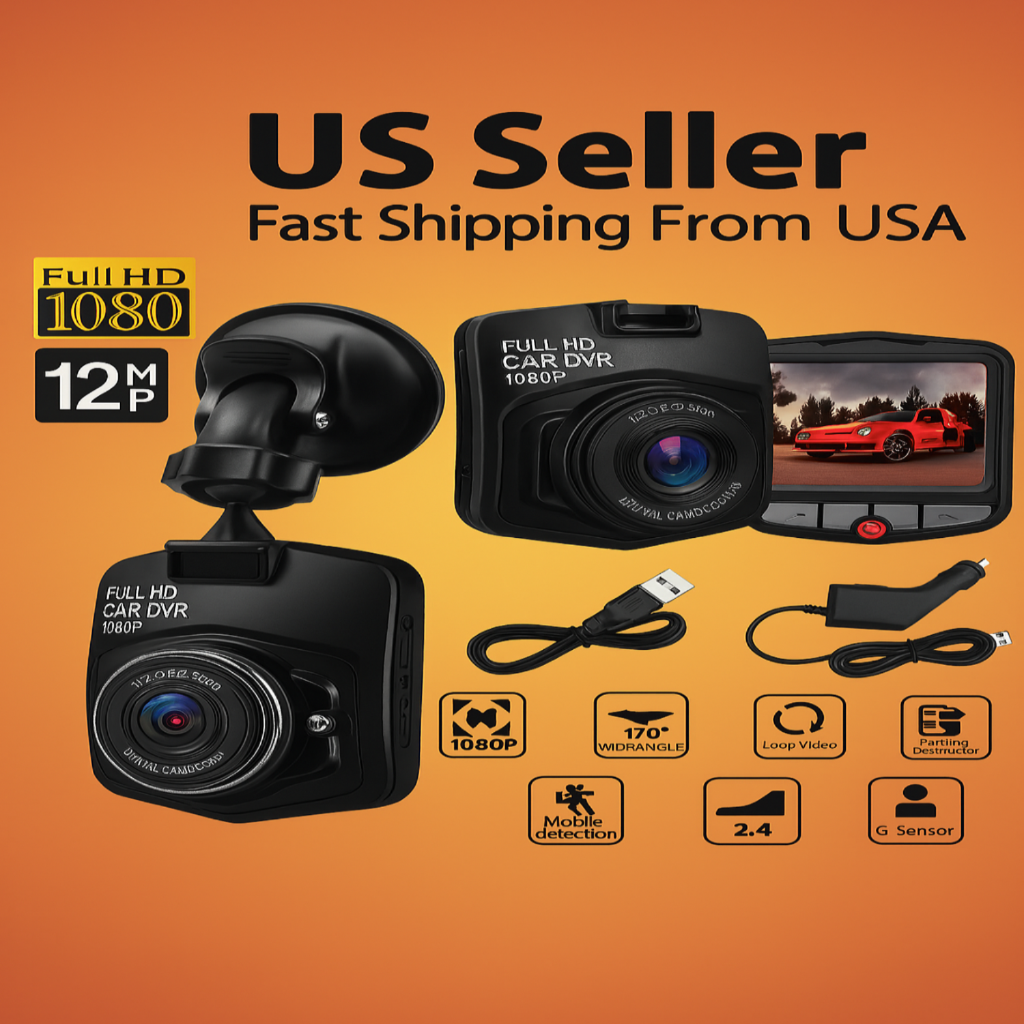 1080P 2.4" Car Dash Cam – Front/Rear, Night Vision, G‑Sensor - TrueSpyTech