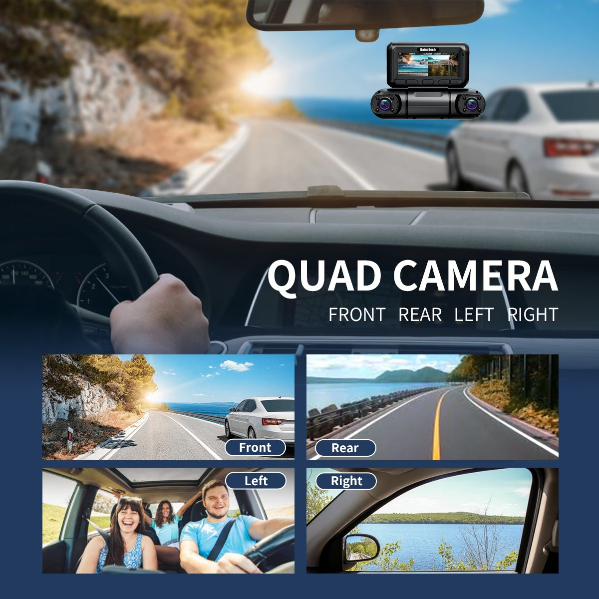 Hainatech 360° Dash Cam – Front, Rear, Inside, Left & Right (GPS + WiFi + Night Vision) - TrueSpyTech