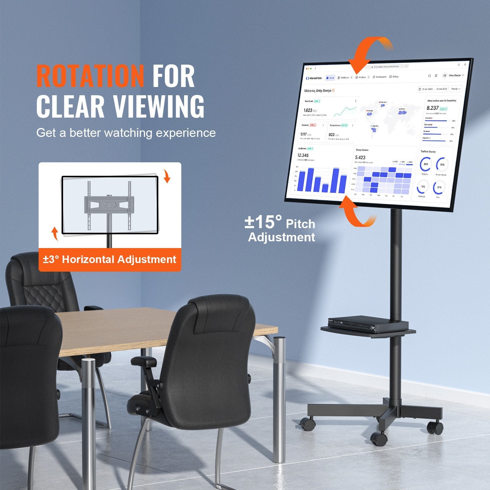VEVOR Adjustable Mobile TV Stand – 23–60″ - TrueSpyTech