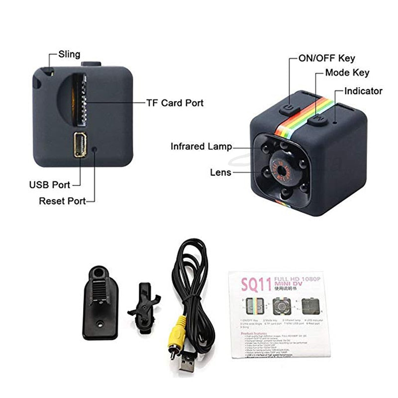 SQ11 Mini Spy Camera – HD 1080P, Night Vision, Motion Detection, 140° Wide Angle - TrueSpyTech