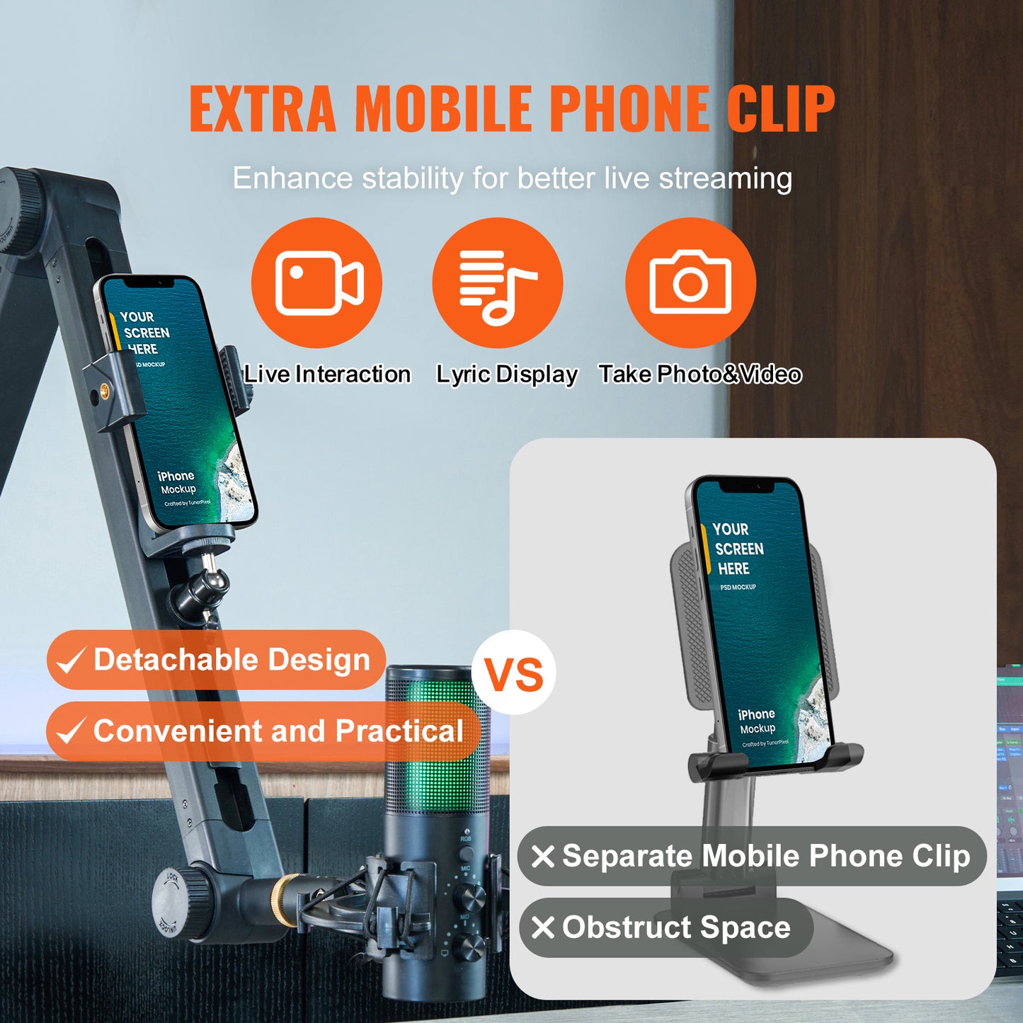 VEVOR Rotatable Desk‑Mount Microphone Boom Arm - TrueSpyTech