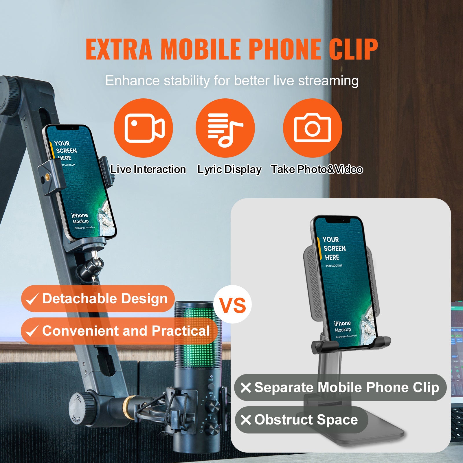 VEVOR Rotatable Desk‑Mount Microphone Boom Arm - TrueSpyTech